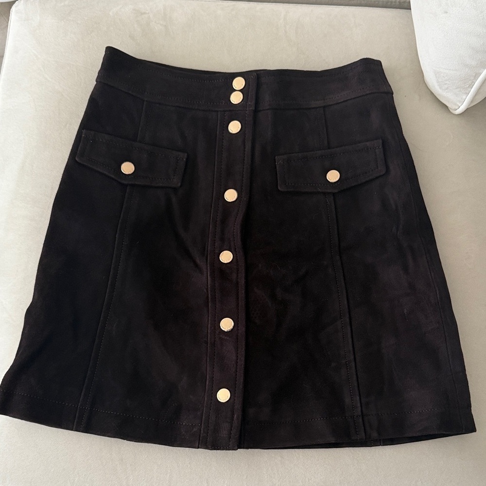 Chic brown A-Line Skirt with Gold Accents